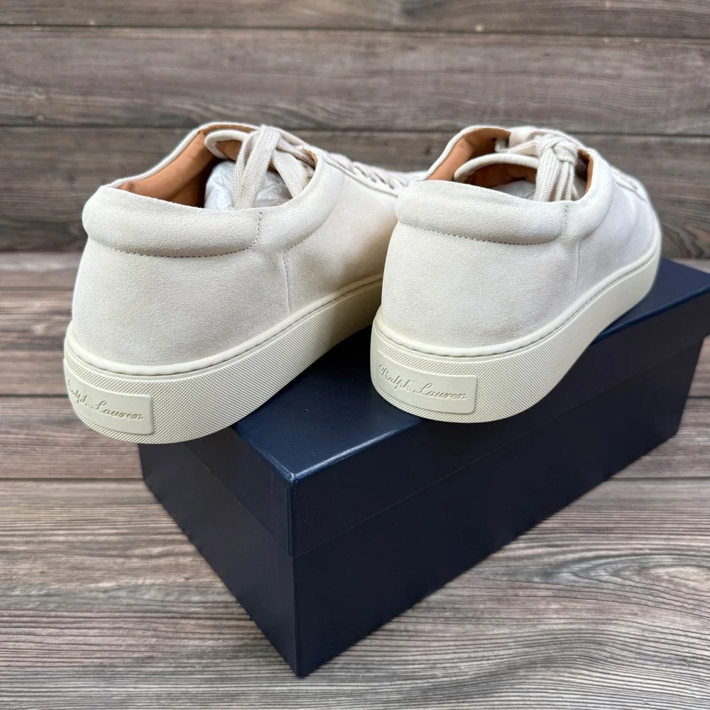 Ralph Lauren‎ Purple Label Mens 11 D Severn Calf Suede Sneakers Cream Italy NEW